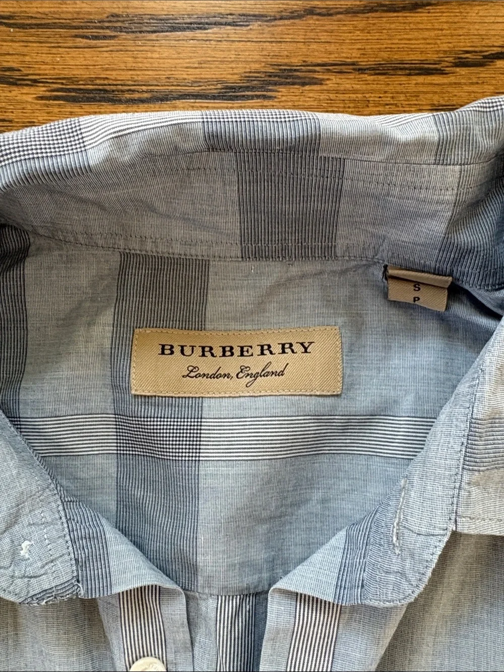 Burberry Light Blue and dark blue  Plaid Short-Sleeve Button-Down Shirt, s